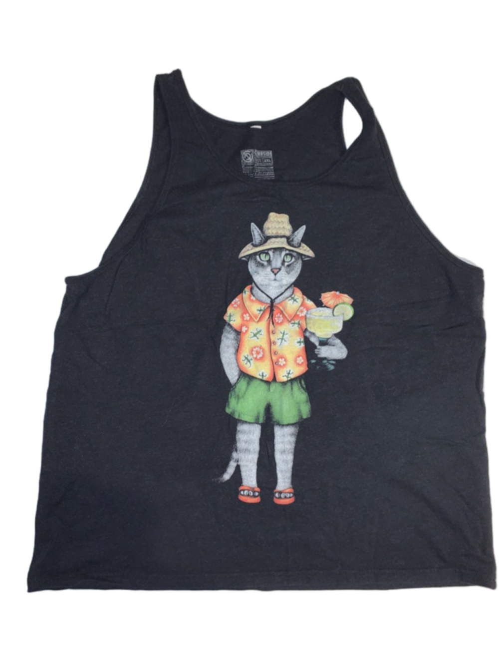 Men's CURBSIDE Tank Top XXL Black Orange Cat Graphic